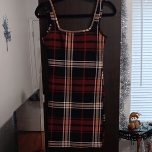 Plaid Sleeveless Dress - Red and Black